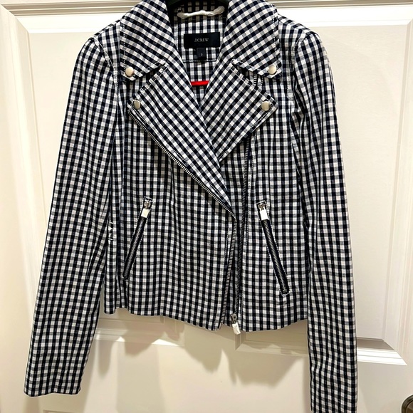 J. Crew Jackets & Blazers - J Crew Gingham Pattern Biker-Inspired Jacket - Size 2.  New without tags.